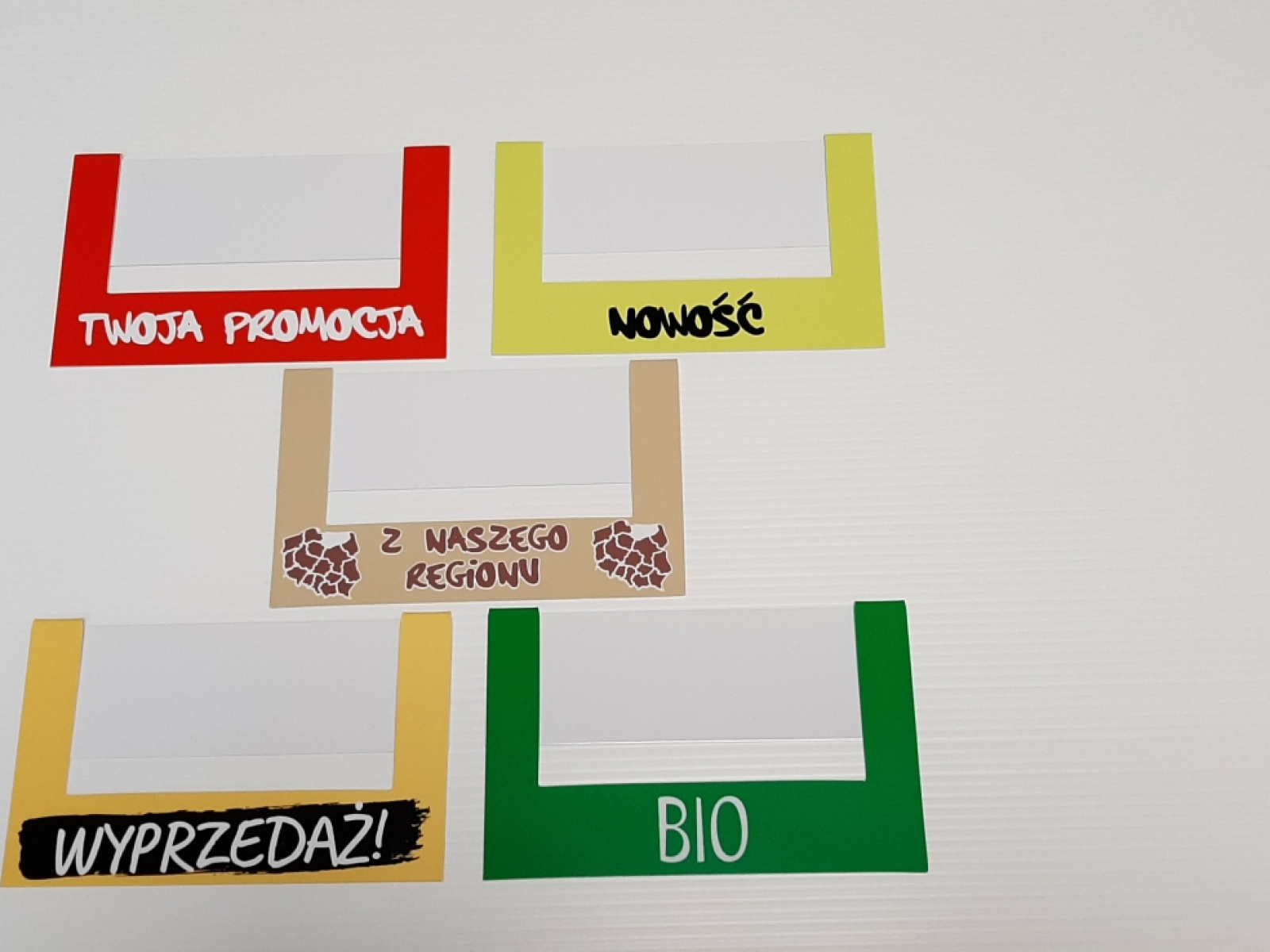 Oznaczenia na półki dla sieci sklepów do listew 4 cm